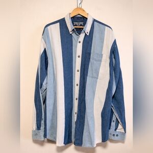 Coliseum Jeanswear Striped Denim Button Down Shirt XXL